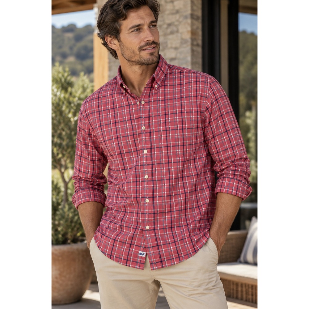 Vineyard Vines Shirt Mens 3XB Pink Plaid Button Up Preppy Performance Murray